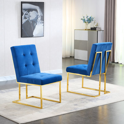2 Modern Blue Velvet Dining Chairs - Gold Metal Base, No Installation Hassles Chair Upholstery, Chairs, Option