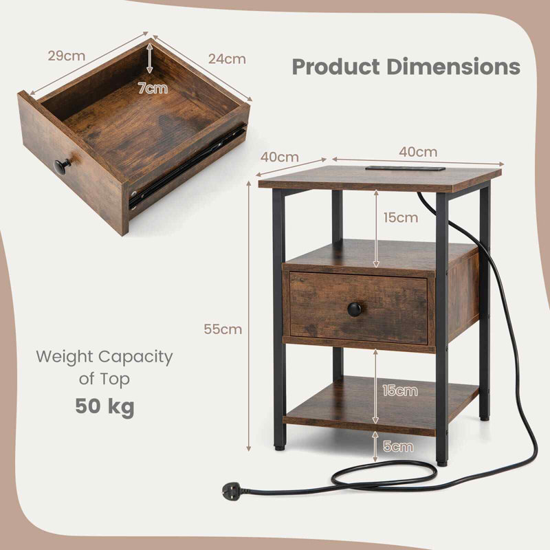 Amerius 40cm W Metal Bedside Table