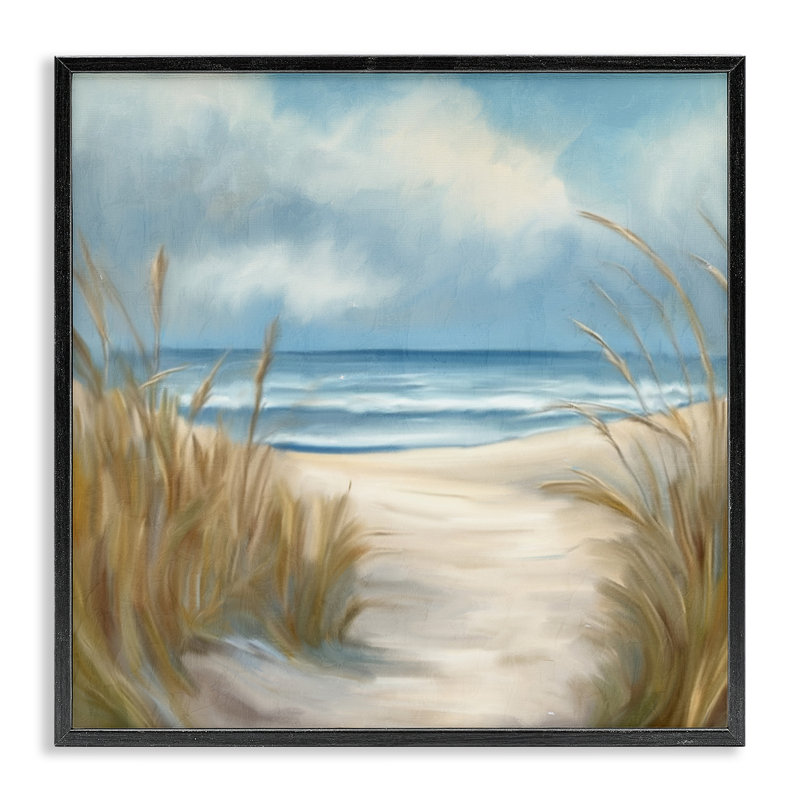 «Sea Grass Beach Coast», estampe numérique, conception de Kim Allen, H 17 po x l 17 po, Giclée encadrée noir minuit