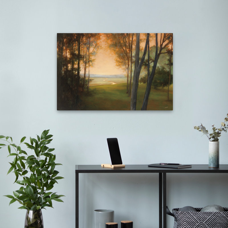 Entre les mondes - Forêts brunes, art de l'horizon vert, H 16 po x l 24 po