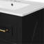 Meuble-lavabo de 30 po avec lavabo en céramique, 3 tiroirs, structure en bois massif, charnières réglables à fermeture douce, conception classique, solution de rangement polyvalente, grand espace, meuble-lavabo, planche simple, métal doré