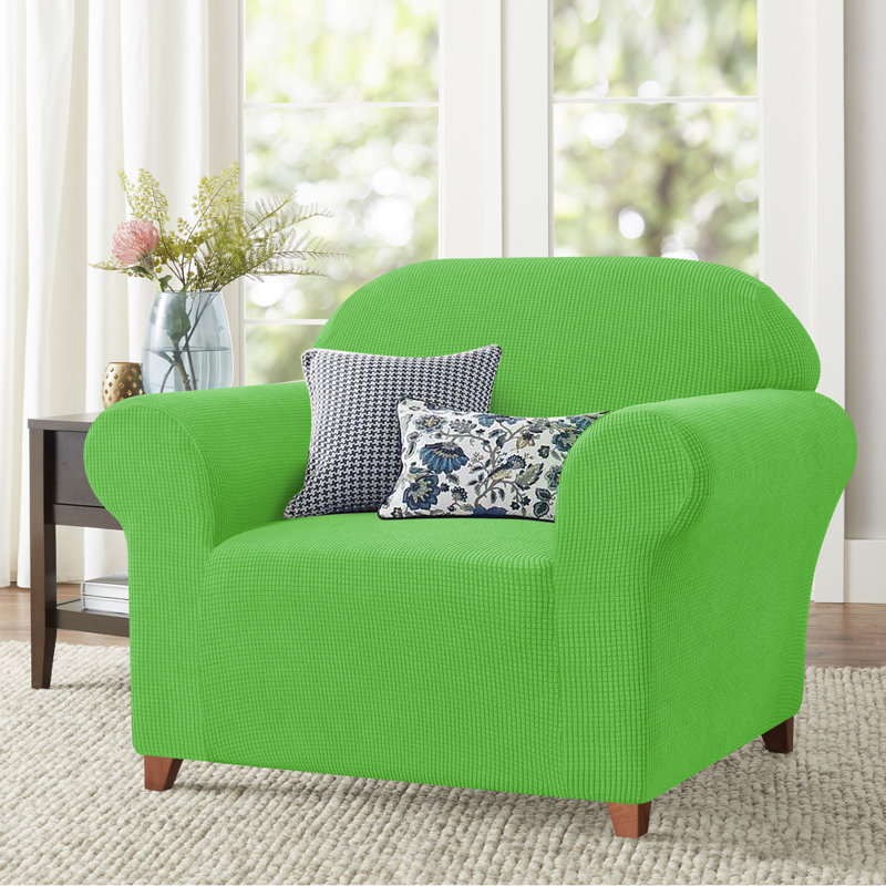 1-Piece Jacquard Stretch Sofa Cover, Polyester Spandex Couch Slipcover, Universal Fit Living Room Furniture Protector, Camel