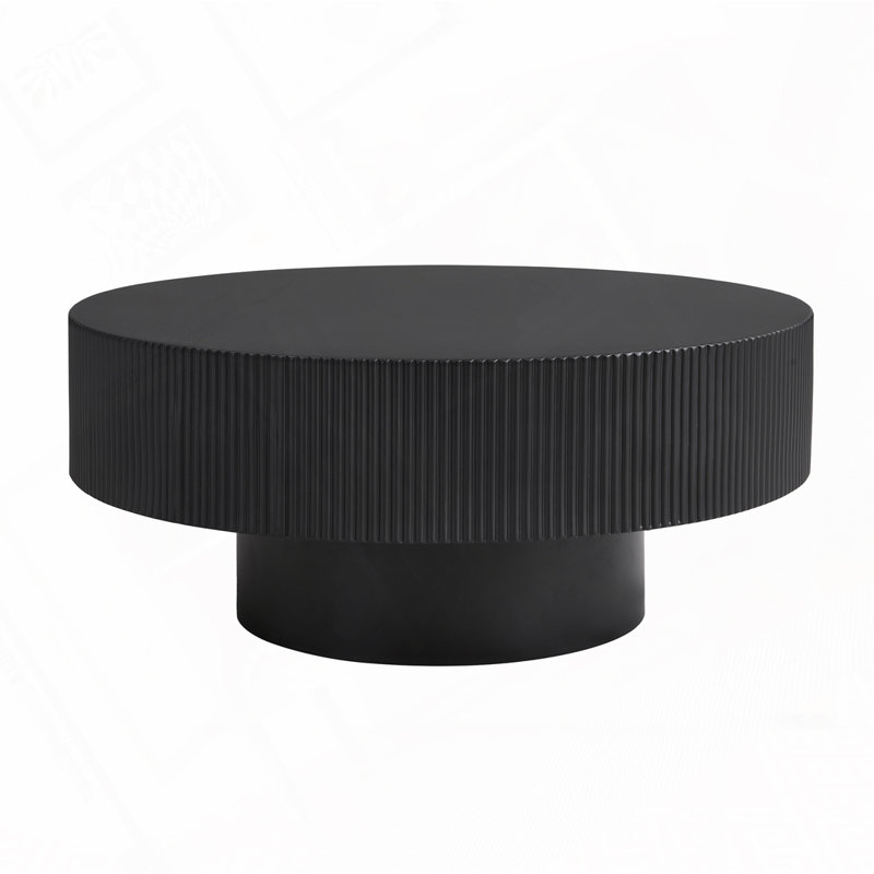 Round Coffee Table with 6.8" Thick Tabletop, Black