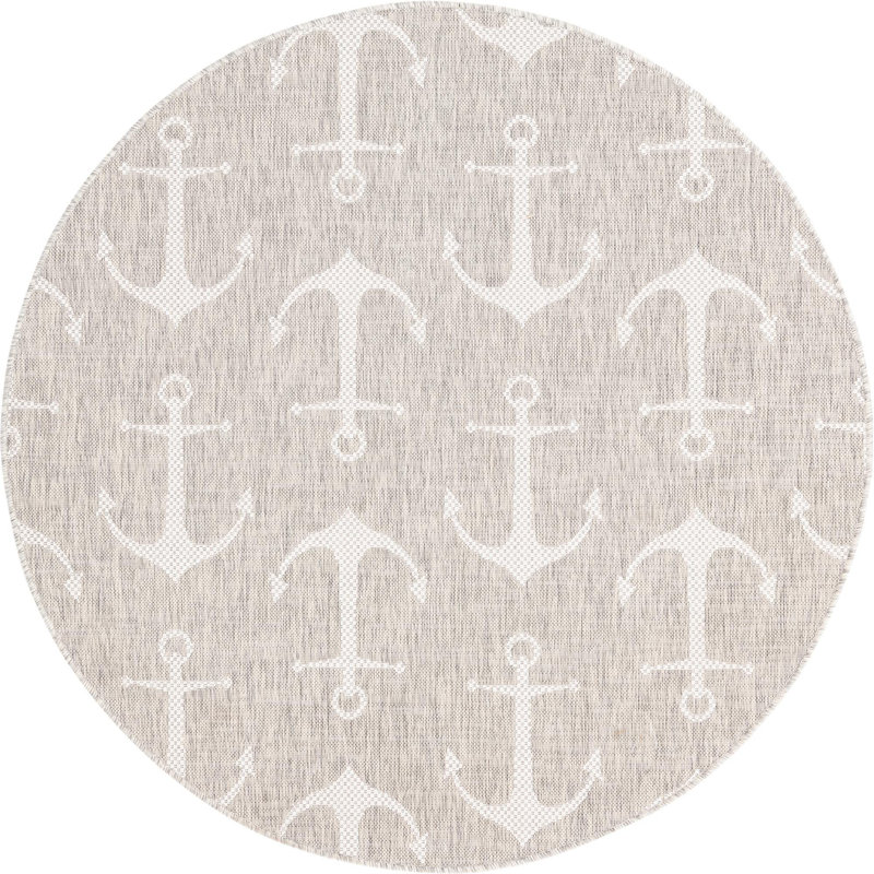 Brentwood Indoor / Outdoor Area Rug, Round 5'3", Gray