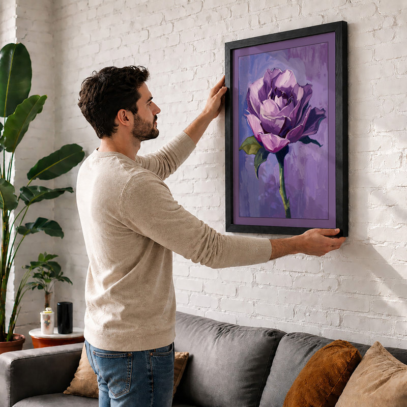 Mauve Rose Study Botanical - Framed Print, A1 - 84.1 x 59.4 cm, Oak