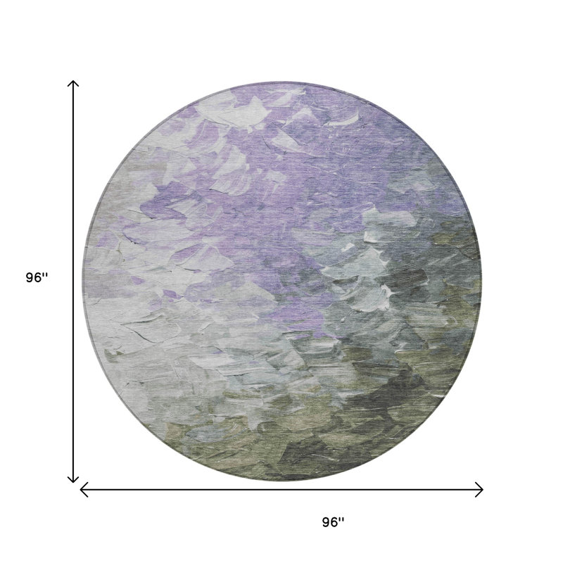 Tapis rond lavable extérieur vert olive et argenté 8 pi