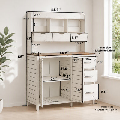 Banc de patio avec 6 tiroirs et armoire Farmhouse