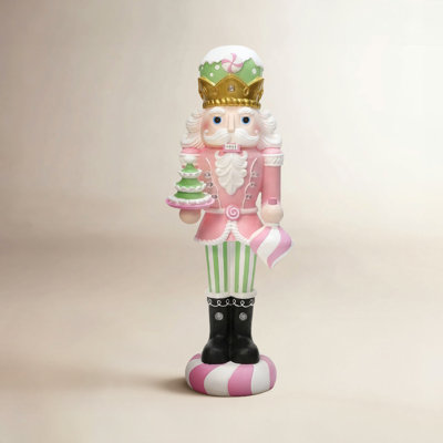 Lighted Nutcracker Pink Soldier with Candy Tree, Battery Operated Holiday Decoration