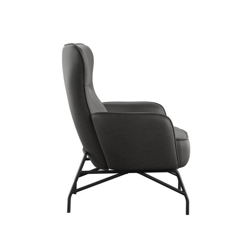 Rainer Upholstered Accent Chair, Black Pebbled Faux Leather