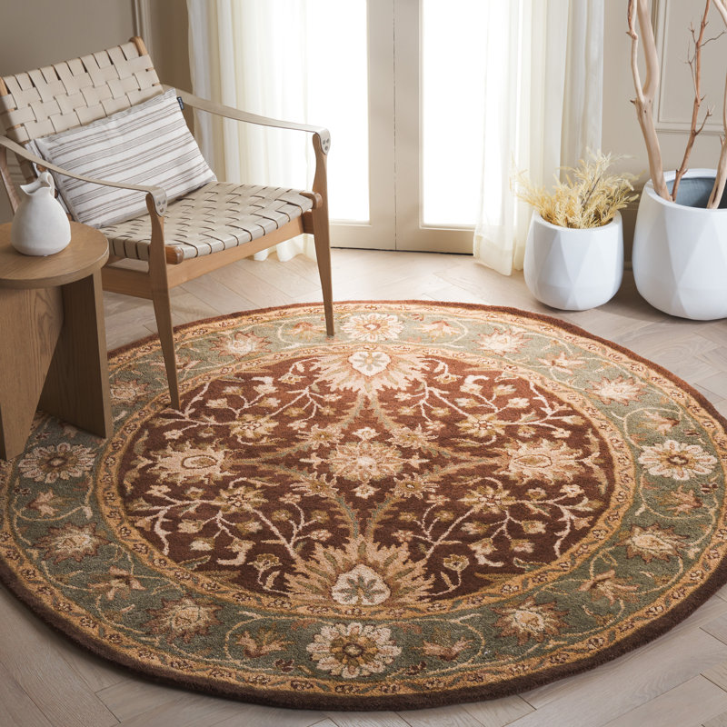 Dunbar Hand Tufted Wool/Cotton/Latex Oriental Rug in Chocolate/Blue, Round 6'