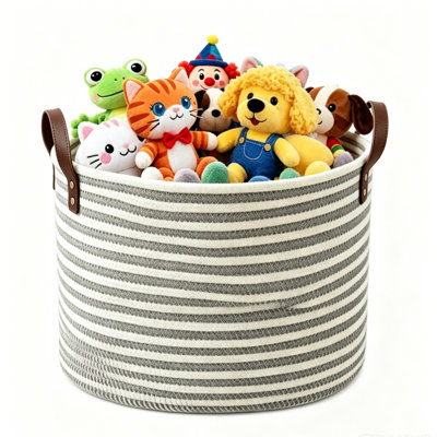 Panier de rangement pour jouets pour chien, rangement tissé pour salon, gris, grand