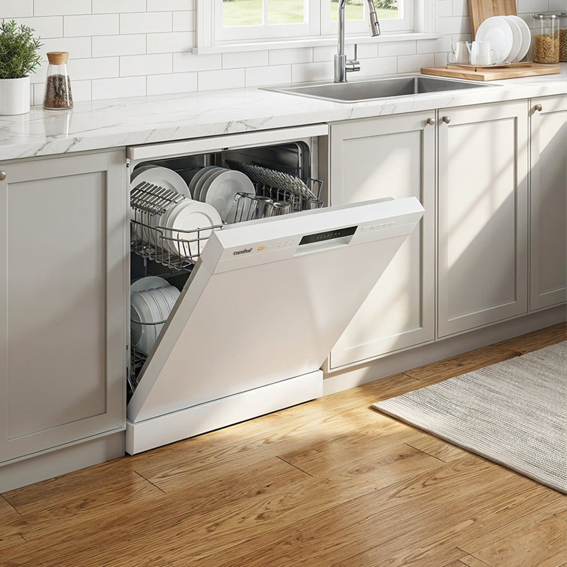 Black Freestanding Dishwasher with 12 Place Settings & 6 Washing Programs, White