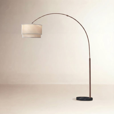 Mason 81" Modern Adjustable LED Arc Floor Lamp with Silver Finish, Fabric Drum Shade, and Weighted Marble Base, Bulb Included