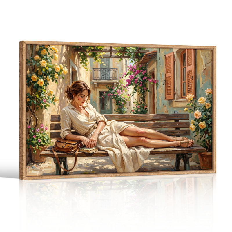 Ensemble de 1 tableau sur toile représentant un jardin romantique, H 32 po x l 48 po, Naturel