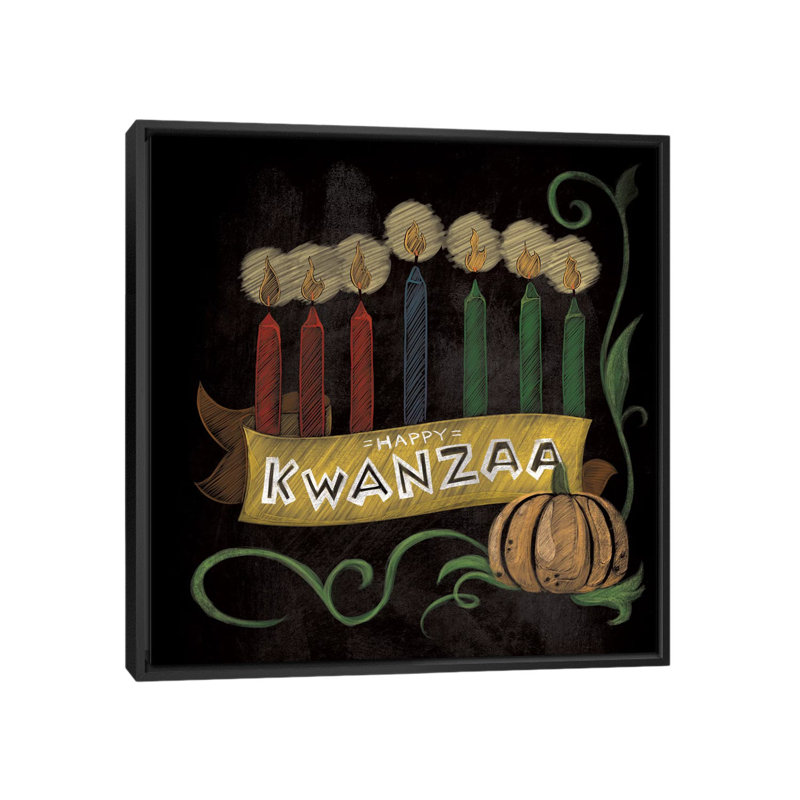 « happy kwanzaa », impression sur toile tendue, H 18 po x l 18 po x P 1,5 po, Toile encadrée noire, Pas de tapis