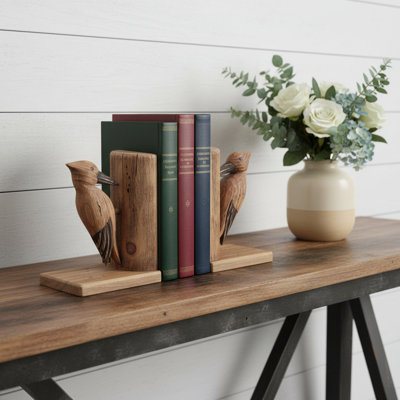 Ensemble de deux serre-livres décoratifs en bois brun