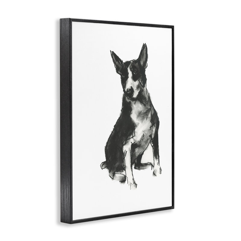 Dessin de chien gris anthracite, estampe numérique encadrée par Cartissi, H 18 po x l 12 po, Giclée encadrée noir minuit