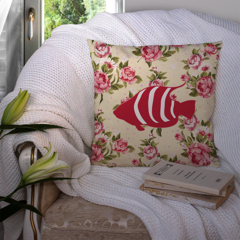  Coussin décoratif à fleurs roses 14 "Fish Shabby Elegance, Jaune clair