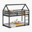 Lit simple superposé au sol en bois d'hévéa simple avec échelle, garde-corps, lit superposé en forme de maison, noir-683057976