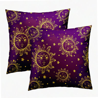 Celestial Harmony Pillow Covers - Sun Moon Square Cushion Cases 18x18 Inch Set of 2 - Elegant Room Sofa Chair Bed Home Decor - Tarot Inspired