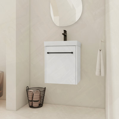 Meuble-lavabo flottant mural avec évier en céramique