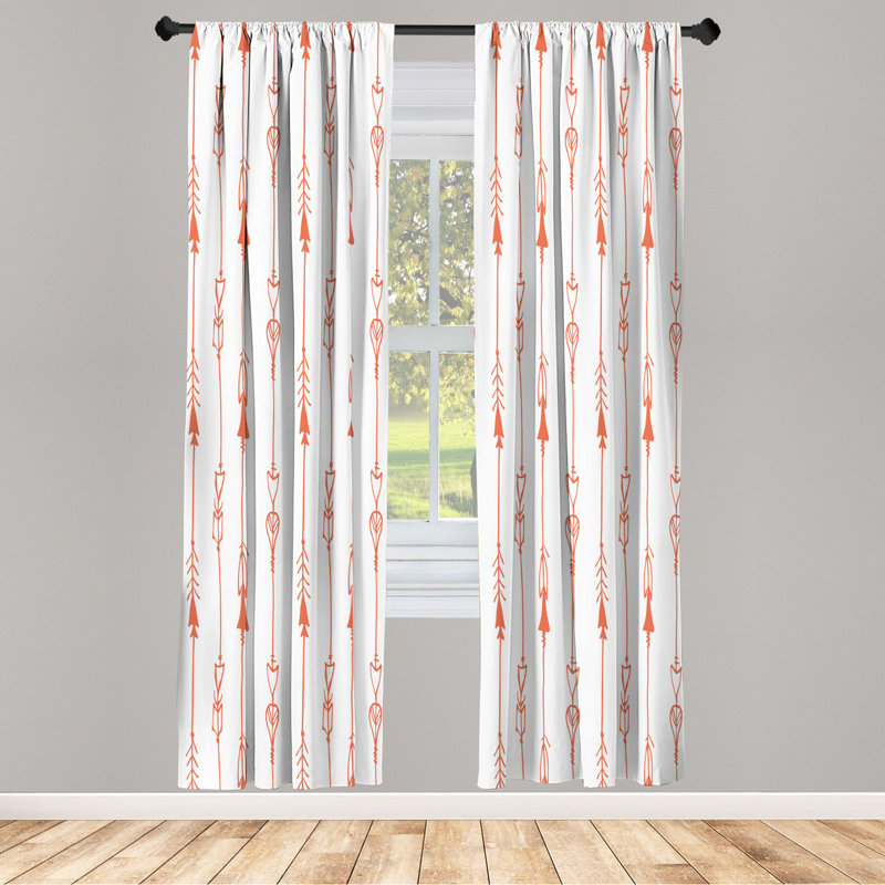 Microfiber Arrow Semi-Sheer Rod Pocket Curtain Panels, 28" W x 84" L, Orange