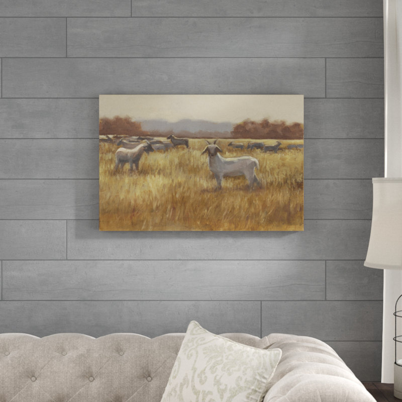 Grazing Goats I 1 Piece Painting on Canvas, 51cm H x 76cm W, Wrapped Canvas