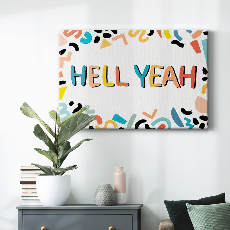 Peinture sur toile tendue années 90, l'enfer ouais III, H 12 po x l 18 po