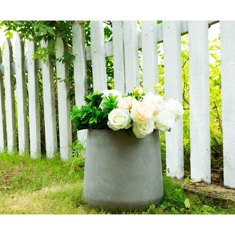 Brenno Round large Tall Outdoor / Indoor Concrete Planters Plant Pot, Pale Yellow, 13.4" H x 13" W x 13" D