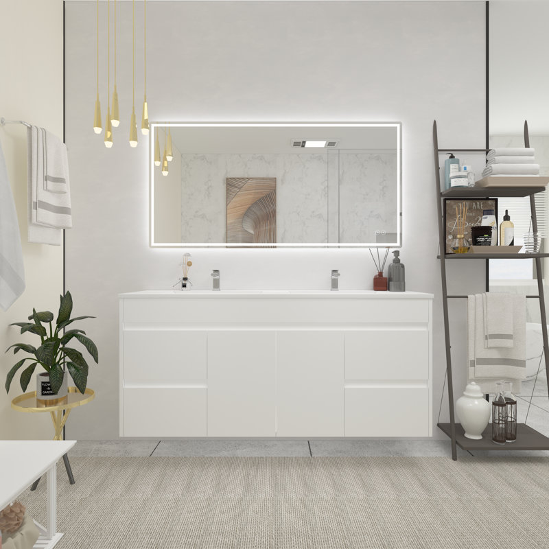 Jashayla Modern Frameless LED Light Bathroom Mirror Fog Free/Dimmable/Wall Mounted, 60" x 30", Rectangle