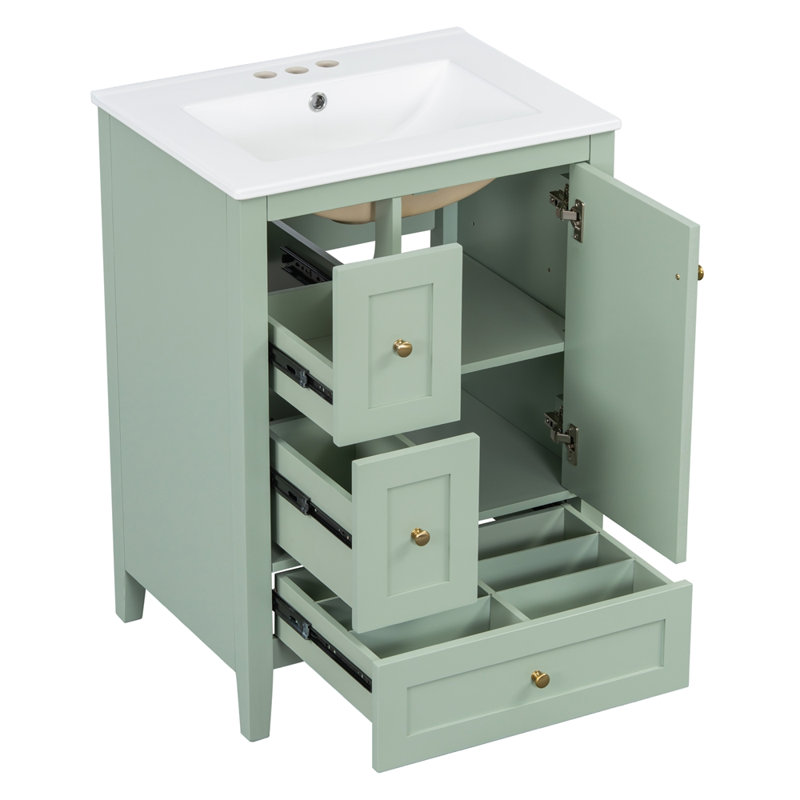 Meuble-lavabo de 24 po avec rangement, Vert