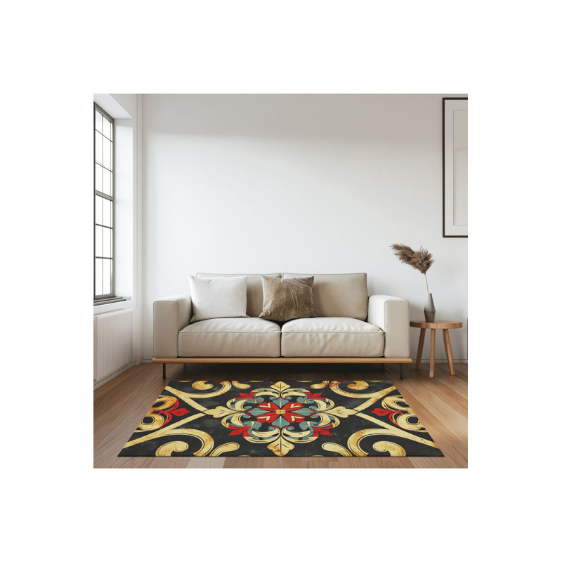 Tapis tissé à motif lavable traditionnel, Sous-tapis carré 3 pi 3 po inclus