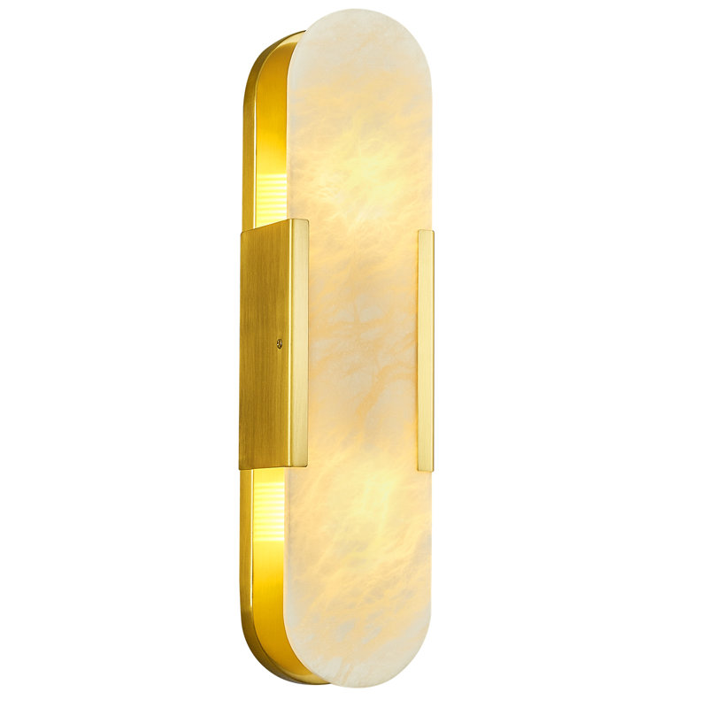 19.7 Inch Gold Brass Alabaster Wall Sconce, Modern Natural Marble Indoor Wall Lighting, Wall Light Fixture for Bathroom, Dining Room, Stairs, Bedroom (1-Pack)