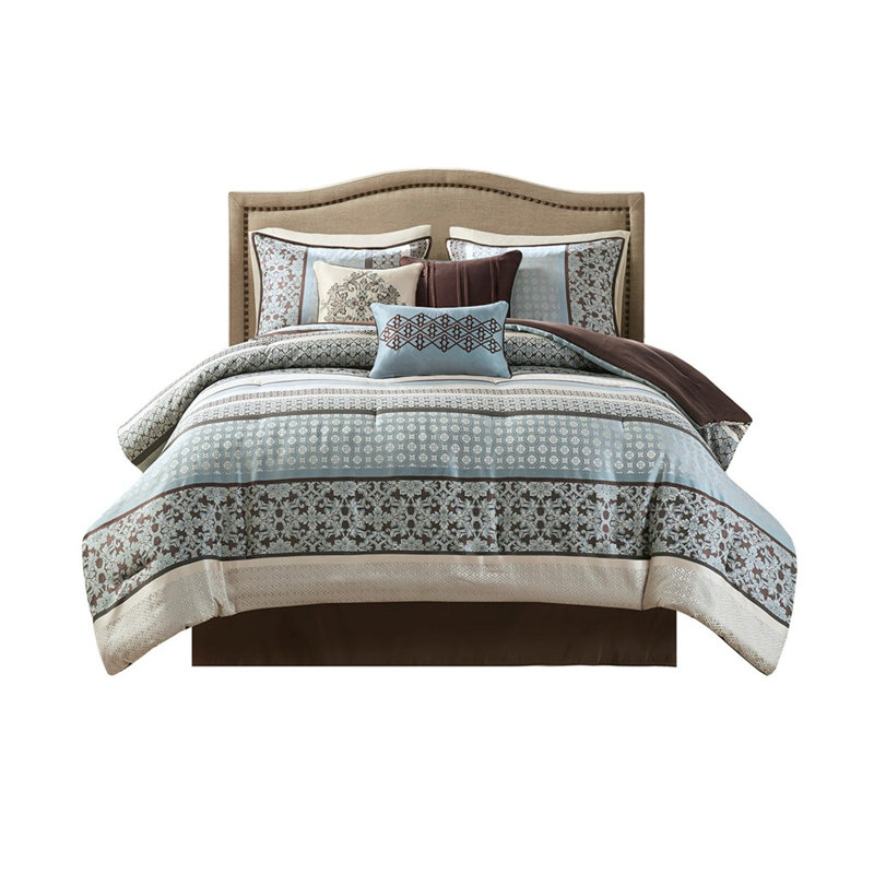 Élégante literie bleue 7 pièces, jacquard en polyester, style traditionnel pour californien