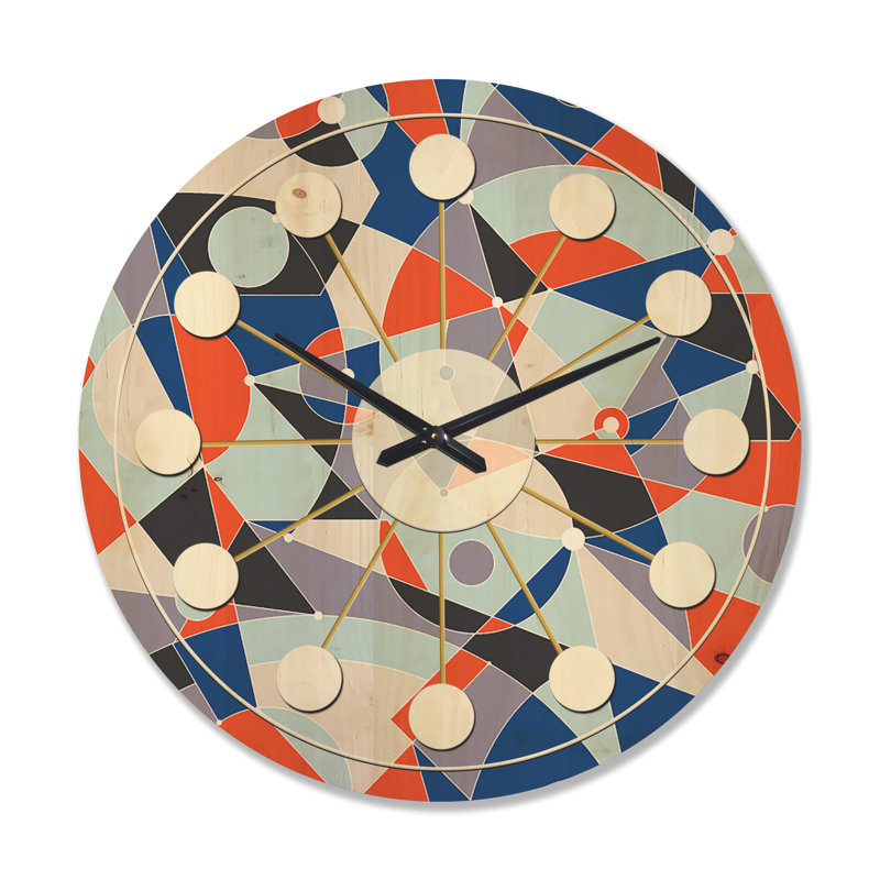 Horloge murale en bois Geometric Grid IV, Grand