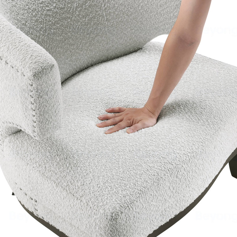 Garcon 30.5" Modern & Contemporary Accent Chair with Boucle Fabric Upholstery, Nailhead Trim, Foam over Pocket Coils