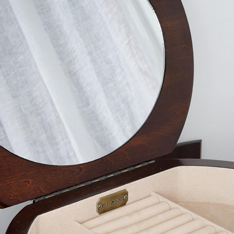 Walnut Freestanding Jewelry Armoire with Mirror and Drawers