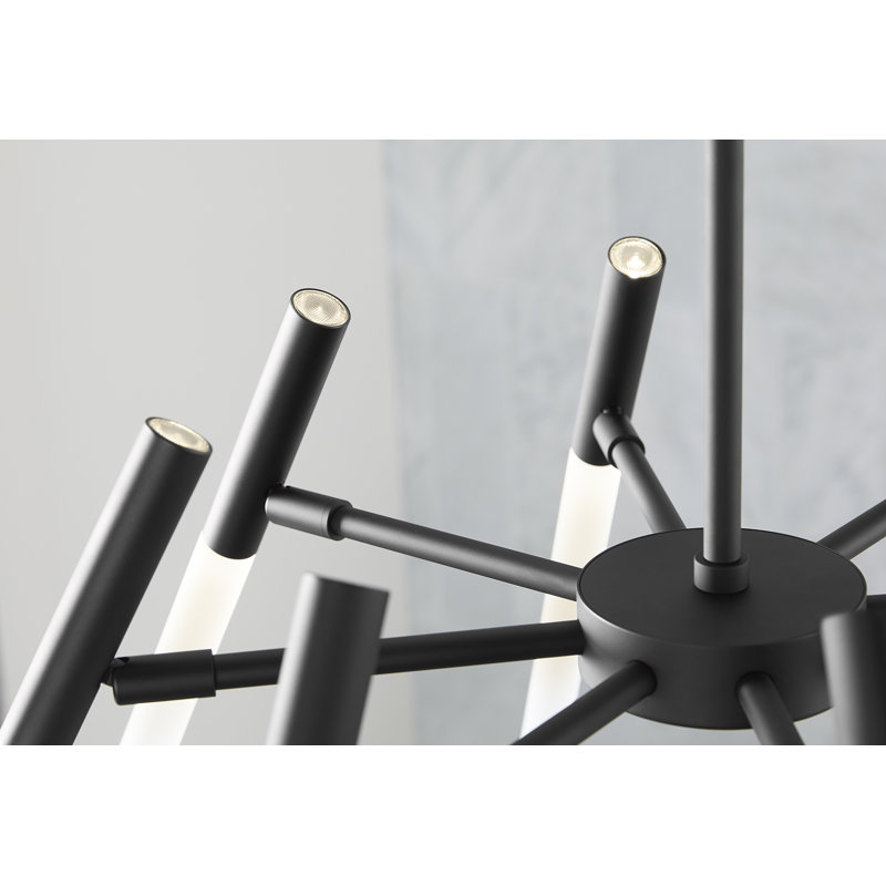 8 - Light Unique / Statement Modern Linear LED Chandelier, Matte Black