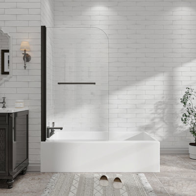 31"-32" W X 55" H Matte Black Flexible 180° Pivot Shower Door Reversible Installation Frameless Bathtub Screen, 1/4"(6mm) Tempered Glass With Nano Easy Cleaning And Stick Explosion-Proof Membrane