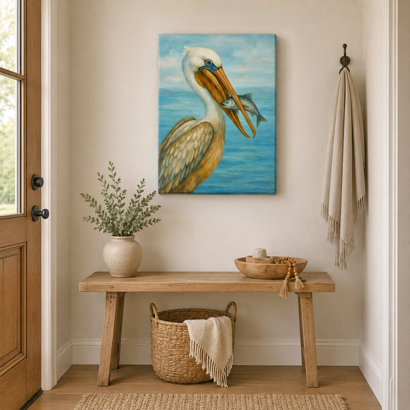 Art mural sur toile Coastal Pelican, H 36 po x l 24 po
