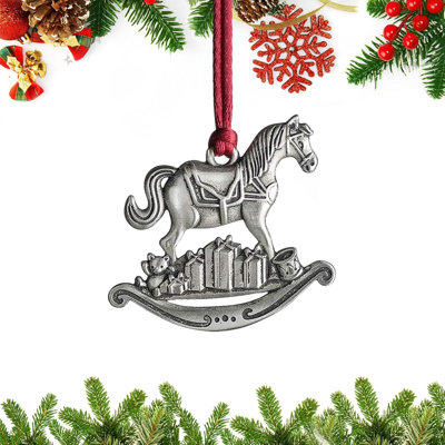 Ornements de Noël, 2024 ornement d'arbre de Noël en étain massif fait à la main en métal bricolage à suspendre objets de collection pour les arbres de Noël Cadeaux de fête (cheval)