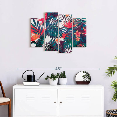 «Leaf Tropical Palms And Flowers», ensemble de 4 pièces sur toile par Maya Blooms