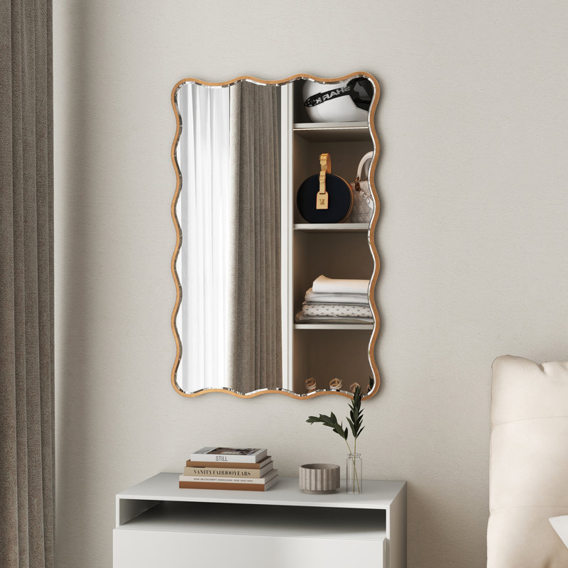 Wavy Framed Wall Accent Mirror in Gold 50x76CM