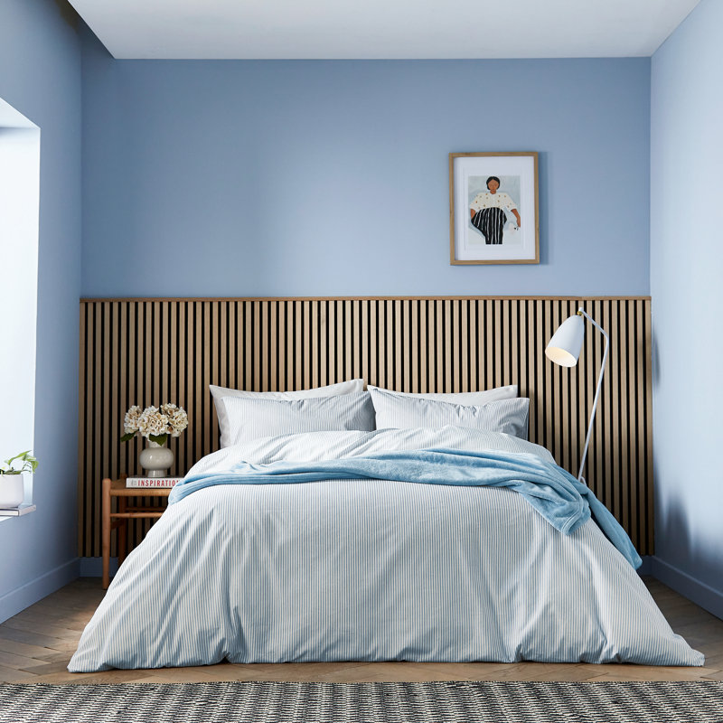 Twill Stripe Duvet Cover Set, Double Duvet Cover + 2 Pillowcases, Blue Striped