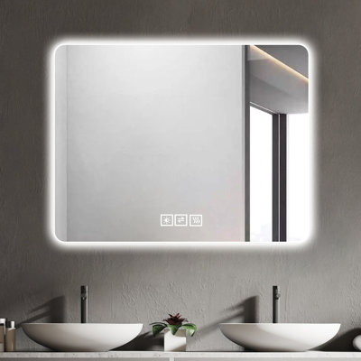 Miroir de salle de bain brouillard avec DEL: 3 couleurs, intensité variable, surface murale translucide, fixation stable