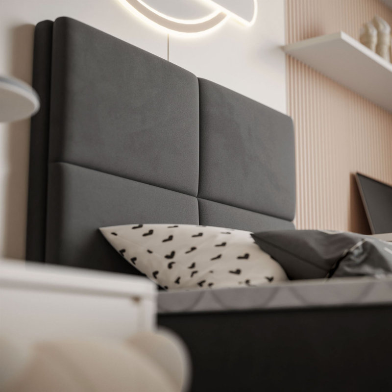 Upholstered Bed with Mattress, 90cm W x 200cm L, in Grey