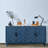 Retroy Vintage 4-Door Credenza Cabinet - 60" Navy  Storage Buffet With M-Shaped Panel Doors
