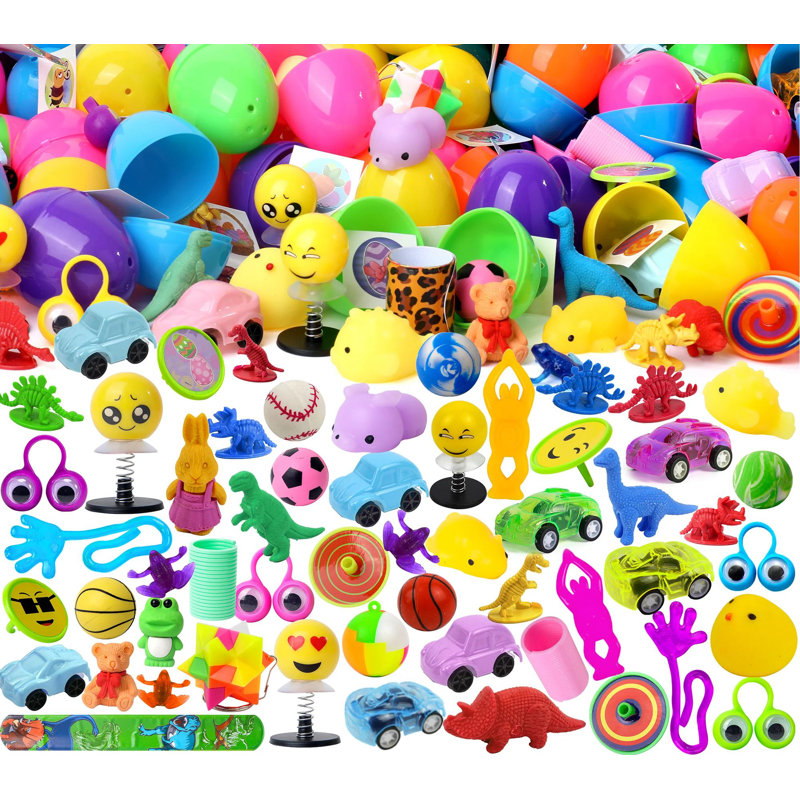 144 œufs de Pâques pré-remplis avec des jouets assortis, parfaits pour les chasses aux œufs, les cadeaux, les paniers-cadeaux et les prix en classe.