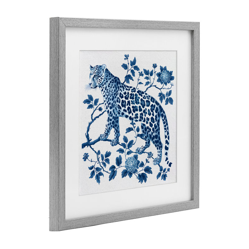Imprimé floral léopard traditionnel encadré sous verre, design avec lettres et doublure, H 13 po x l 13 po