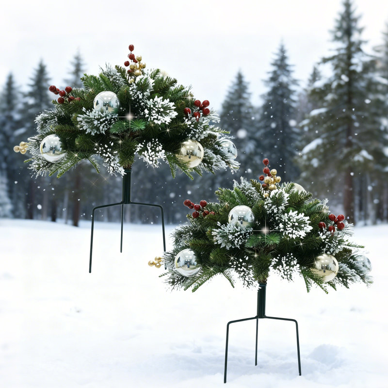 Paquet de 2 arbres à piquets de Noël pour l'extérieur - décoration de jardin